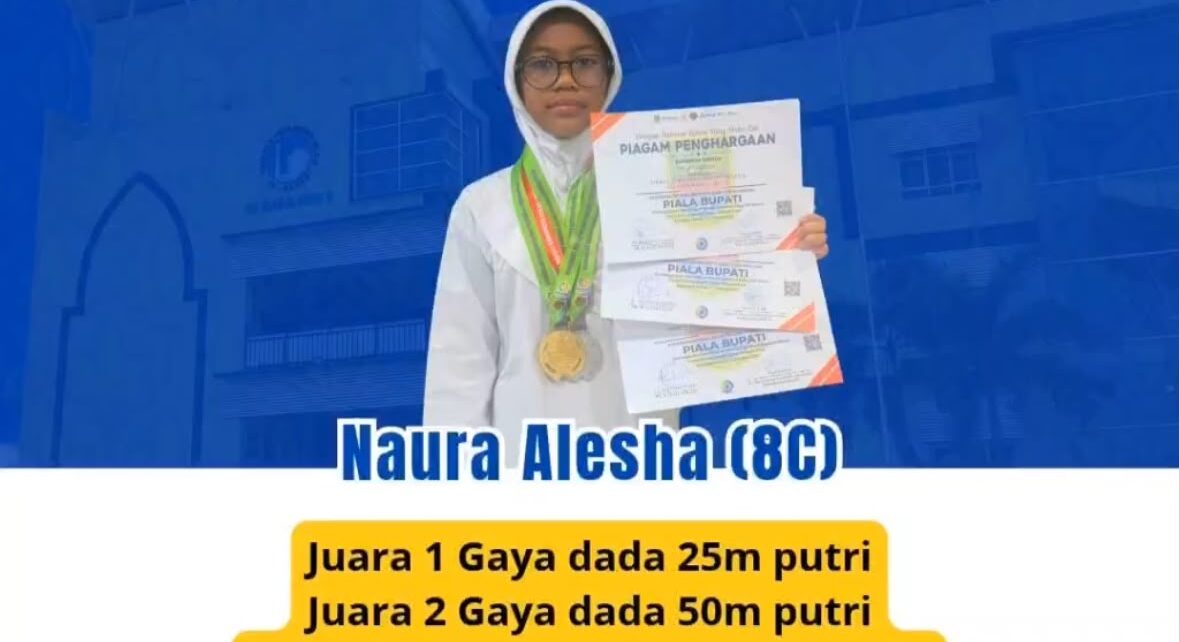 Murid kelas 8C SMP Islam Al Azhar 16 Cikarang meraih tiga prestasi renang pada Kejuaraan Renang Antar Pelajar Piala Bupati 2026.