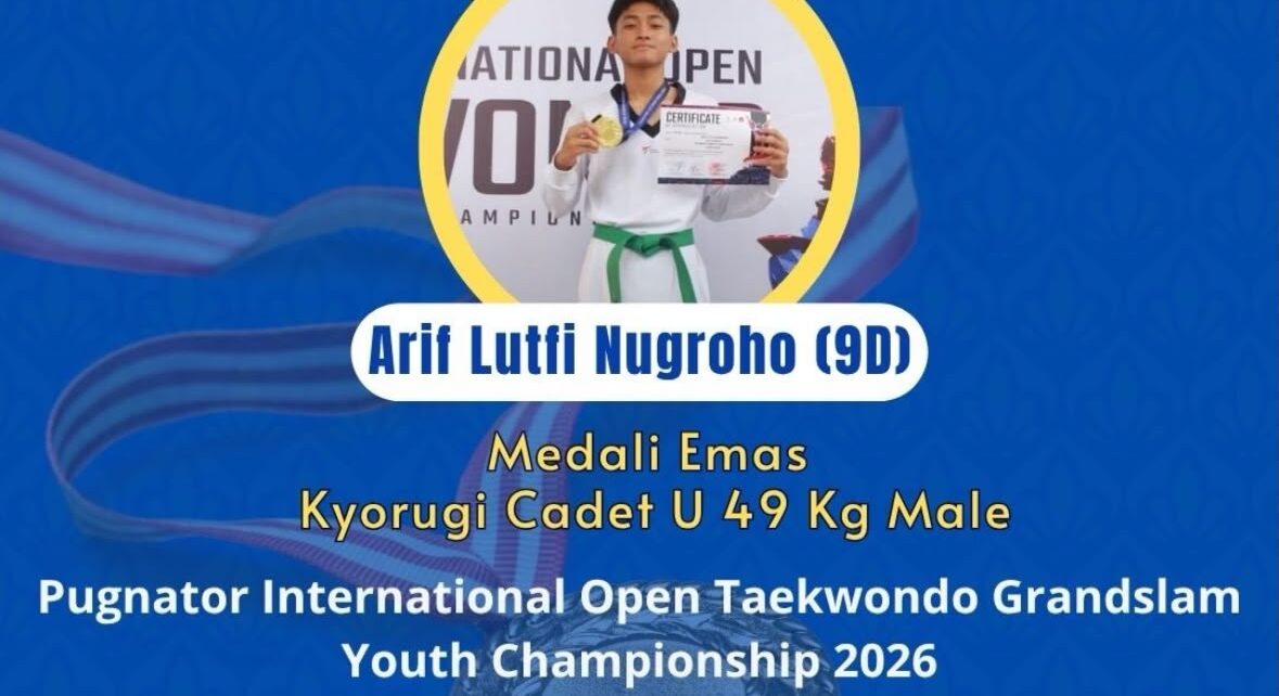 Arif Lutfi Nugroho, murid kelas 9D SMP Islam Al Azhar 16 Cikarang, meraih medali emas dalam ajang Pugnator International Open Taekwondo Grandslam Youth Championship 2026 yang berlangsung pada 2–4 Oktober 2026.
