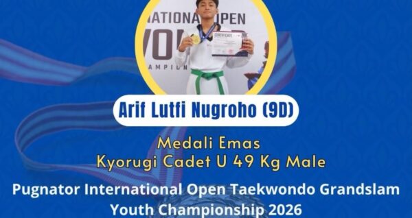 Arif Lutfi Nugroho, murid kelas 9D SMP Islam Al Azhar 16 Cikarang, meraih medali emas dalam ajang Pugnator International Open Taekwondo Grandslam Youth Championship 2026 yang berlangsung pada 2–4 Oktober 2026.