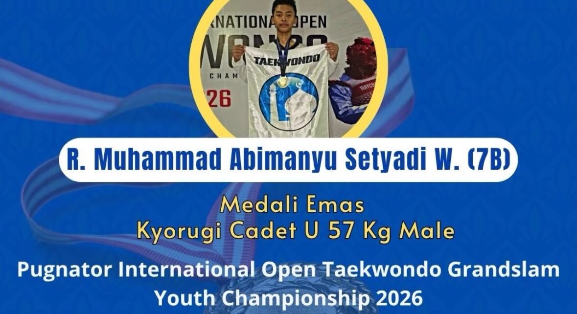 R. Muhammad Abimanyu Setyadi W. (7B), murid berprestasi dari SMP Islam Al Azhar 16 Cikarang, sukses mengharumkan nama bangsa dengan meraih Medali Emas pada ajang internasional Pugnator International Open Taekwondo Grandslam Youth Championship 2026